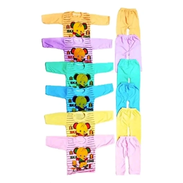 ITC Baby Boys andGirls Dress Soft Cotton Blend Unisex T-shirts and Pyjama Pants Pack of 6 Full sleeves T-shirt + 6 Pyjama Pants Multi colored Size 0 Months up to 12 Months PACK OF 06 - Multicolored, 0-3 Month