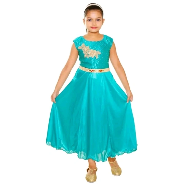 RNR FASHION Girls Olive Colored Imported Lycra Blended Long/Ankle Length Sleeveless Gown Frock(RNR069)Size:  - Olive, 5-6 Year