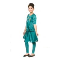 Latest Beautiful Crepe Frock with Leggings for Girls - Green, 2-3 Year