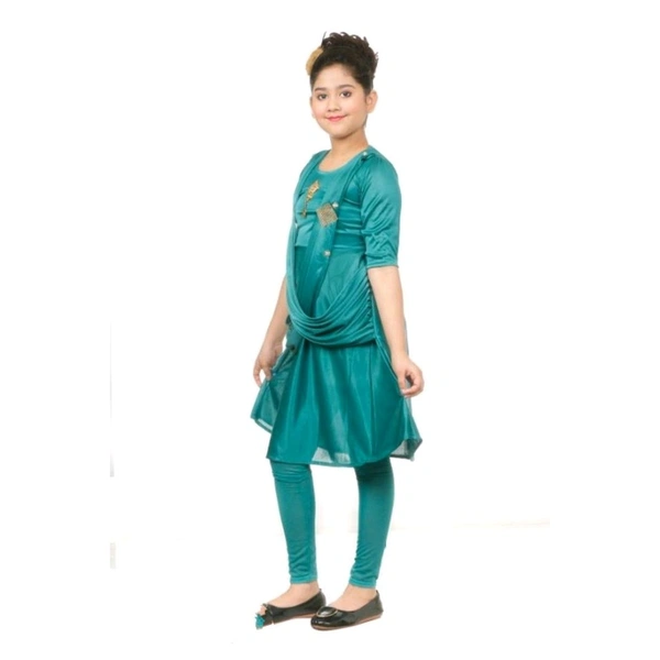 Latest Beautiful Crepe Frock with Leggings for Girls - Green, 2-3 Year