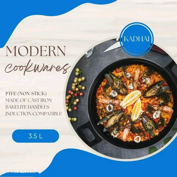 Kadhai with PTFE Non-Stick Coating - 27cm | 3.5 L - Crafted from Premium Cast Iron for Superior Quality and Non-Stick Performance