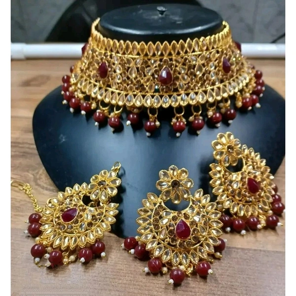 Maroon Alloy Choker Set for Women - Maroon