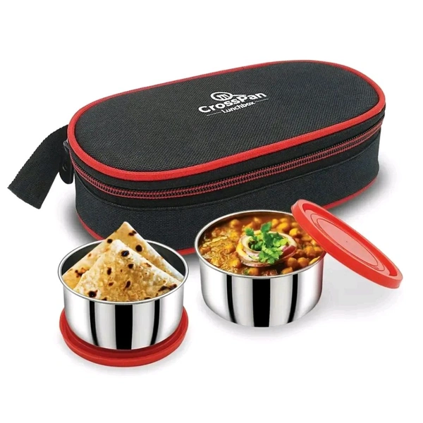 Stainless Steel Lunch Box 2 Containers Red Sleek Insulated Water Bottle 600M