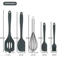 we3 Kitchen Utensil Set 5pcs Heat Resistant Silicone Cooking Nonstick Gadget Cookware with Hanging Hole for Cooking Baking and Mixing(Black)
