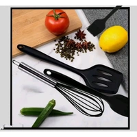 we3 Kitchen Utensil Set 5pcs Heat Resistant Silicone Cooking Nonstick Gadget Cookware with Hanging Hole for Cooking Baking and Mixing(Black)