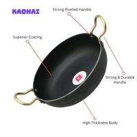 LAZYwindow Traditional Iron Kadhai Deep Bottom Kadhai/Frying Kadhai  Stainless Steel Tong (Pakkad)