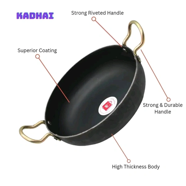 LAZYwindow Traditional Iron Kadhai Deep Bottom Kadhai/Frying Kadhai  Stainless Steel Tong (Pakkad)