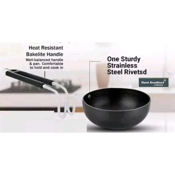FASTAGE Hard Anodized Tadka Pan 10 cm diameter 1 L capacity (Hard Anodised, Non-stick) Handi 1 L