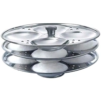 Premium Stainless Steel Idli Stand Idli Making Plates Idli Maker Pot 3 Plate, 12 Idli With Big Spatula And Oil Brush Set