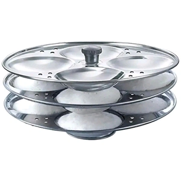 Premium Stainless Steel Idli Stand Idli Making Plates Idli Maker Pot 3 Plate, 12 Idli With Big Spatula And Oil Brush Set