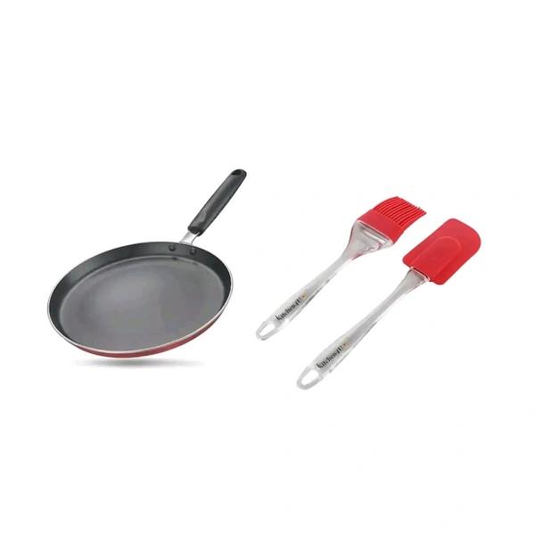 Sturdy Premium Non-Stick Tawa, 270 mm Diameter, 2.2 mm Thickness, ISI Marked With Big Sillicon Spatula Brush