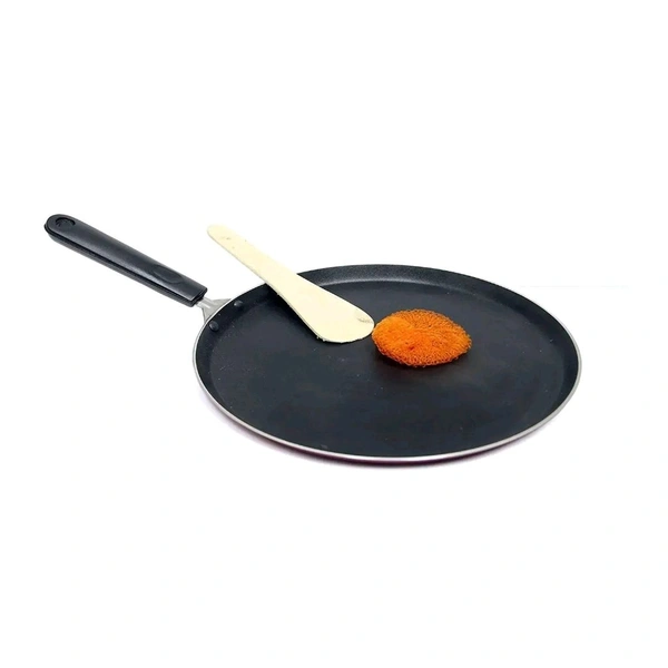 Sturdy Premium Non-Stick Tawa, 270 mm Diameter, 2.2 mm Thickness, ISI Marked With Big Sillicon Spatula Brush