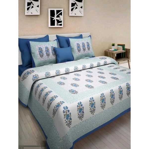 Comfortable Cotton Jaipuri Printed Double Bedsheet with Two Pillow Covers - Double
