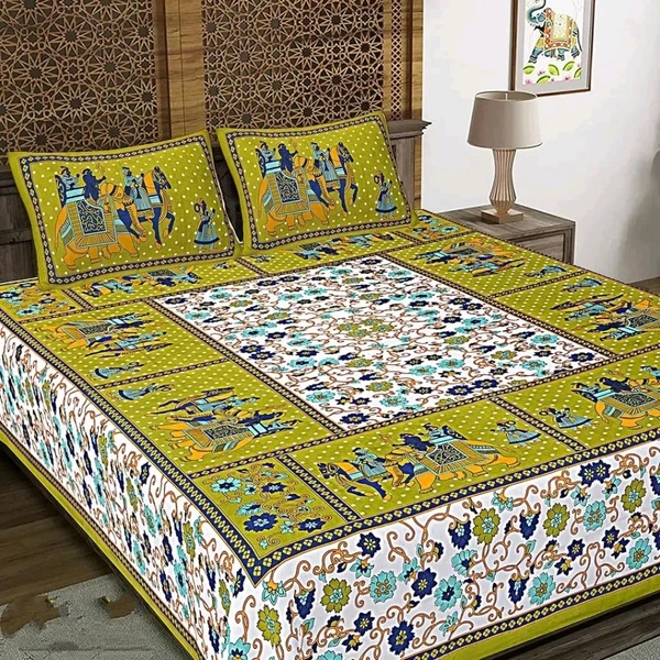 Stunning  Cotton Jaipuri Printed Double Size Bedsheet With 2 Pillow Covers - Double