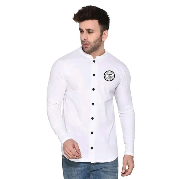 Tfurnish White Cotton Blend Solid Long Sleeves Casual Shirts For Men - White, L