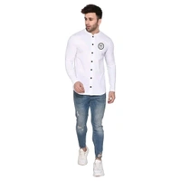 Tfurnish White Cotton Blend Solid Long Sleeves Casual Shirts For Men - White, L