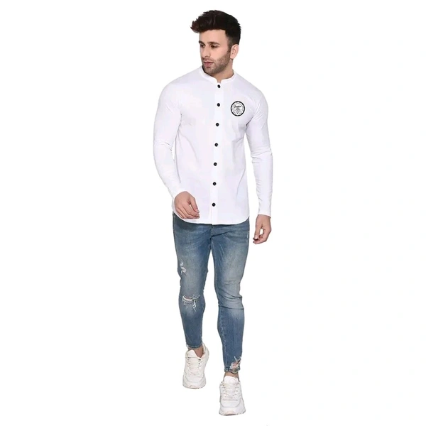Tfurnish White Cotton Blend Solid Long Sleeves Casual Shirts For Men - XL, White