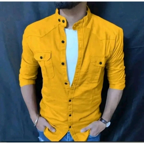 Stylish Yellow Cotton Solid Long Sleeves Casual Shirts For Men - XL, Yellow