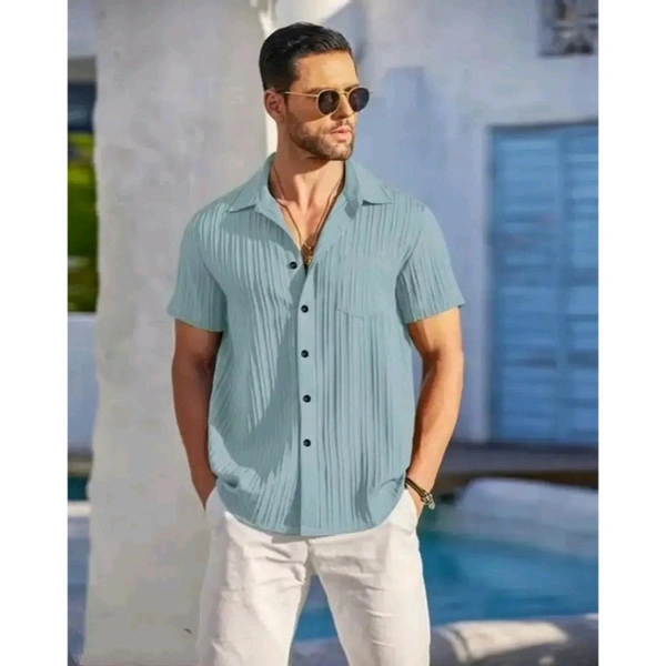 Stylish Blended Popcorn Half Sleeve Shirt for Men - Sea Green, L