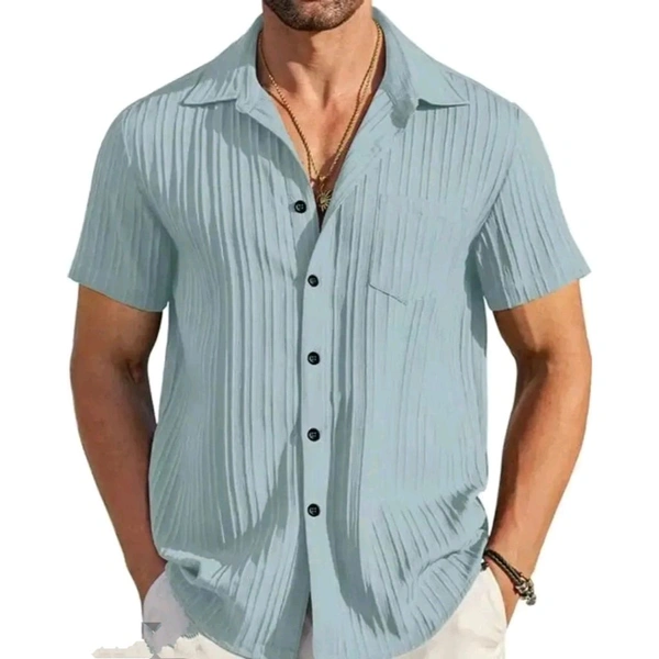 Stylish Blended Popcorn Half Sleeve Shirt for Men - Sea Green, L