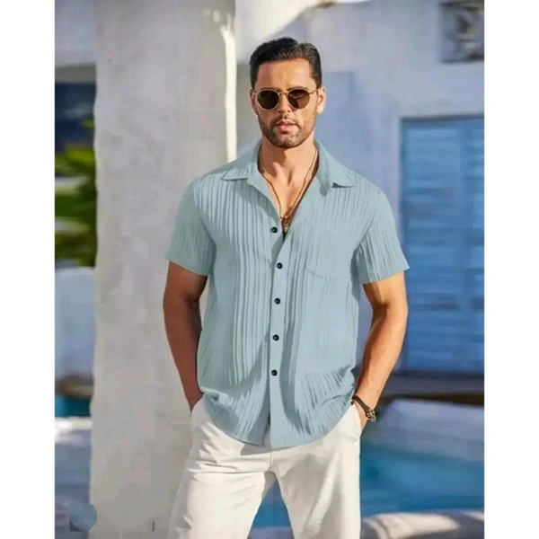 Stylish Blended Popcorn Half Sleeve Shirt for Men - Sea Green, L