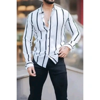 White Polyester Spandex Striped Casual Shirts For Men - White, S