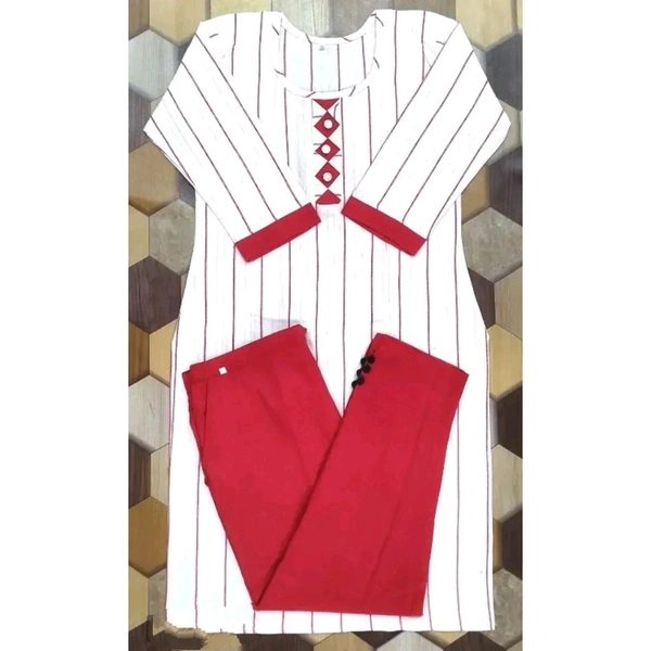 Khadi Cotton Kurti Pants Set for Female - Red, M