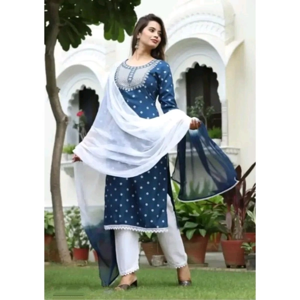 Stylish Rayon Teal Printed Kurta With Bottom And Dupatta Set For Women - Teal, XL