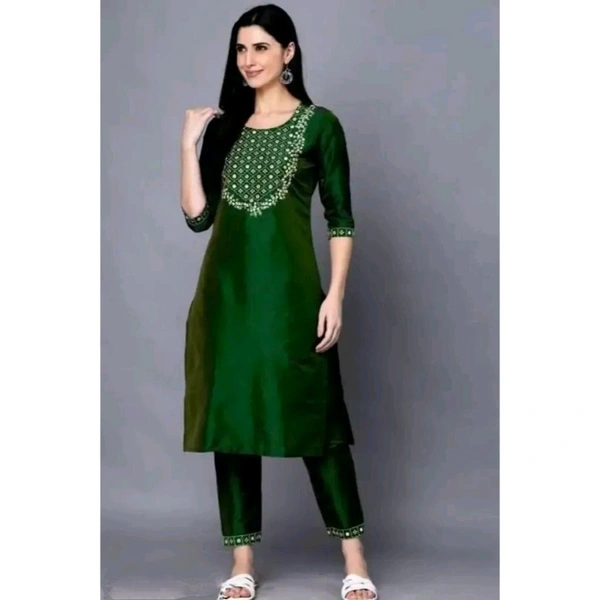 Stylish Green Taffeta Silk Kurta Bottom Set For Women - S, Green