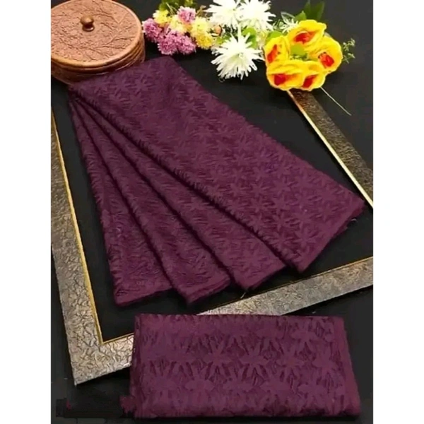 Net Saree with Blouse piece - Wine