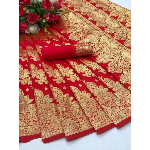 Stylish Art Silk Saree with Blouse piece For Women - Red