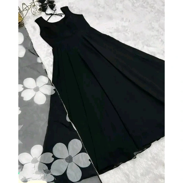 Fancy Georgette Kurti with Dupatta Set - Black, M