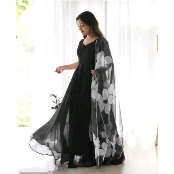 Fancy Georgette Kurti with Dupatta Set - Black, L