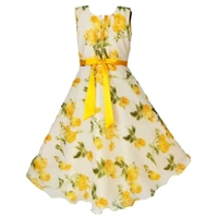 Girls Embellished Yellow Silk Blend Fit And Flare Dress - Yellow, 1-2 Year