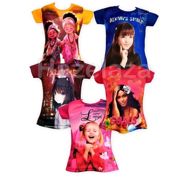 STYLIST GIRS PRINTED COMBO TSHIRTS PACK OF 5 - Multicolored, 4-5 Year