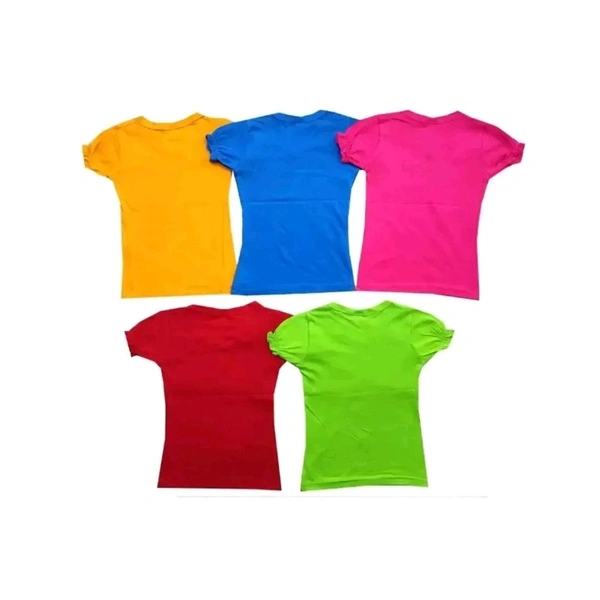 Girls Printed Pure Cotton T Shirt Multicolor  Pack Of 5 - Multicolored, 3-4 Year
