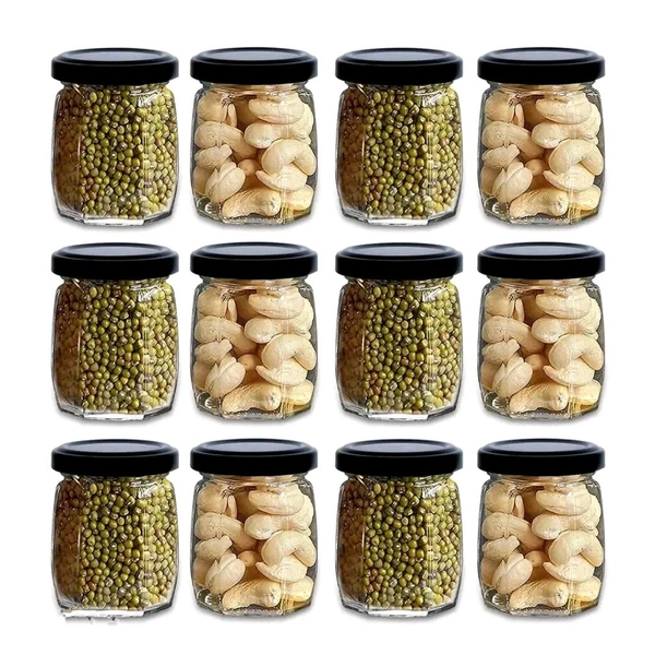 Croco Crown Shape Glass Jars With Airtight Snug Seal Container Set For Kitchen and Rustproof Metal Lid, Spice  Honey Glass Jars (250Ml) (8) - standard