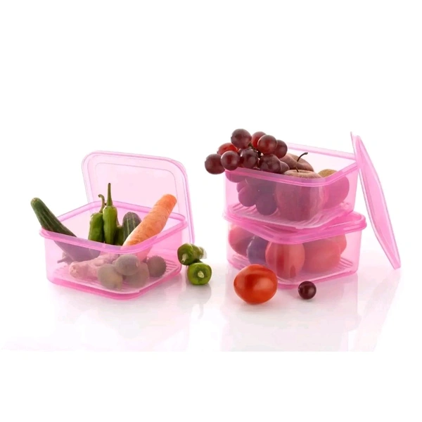 FOXY Plastic (Set of 3) Fridge Storage Boxes Fridge Organizer with Removable Drain Plate and Lid Stackable Fridge Storage Containers Plastic(1500ML , MULTICOLOUR) (Multicolour) (Pink)