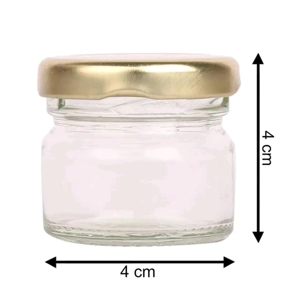 Very Small Glass Jar Coming with Metal Golden Color Air Tight and Rust Proof Cap Capacity 35 ml Pack of 6