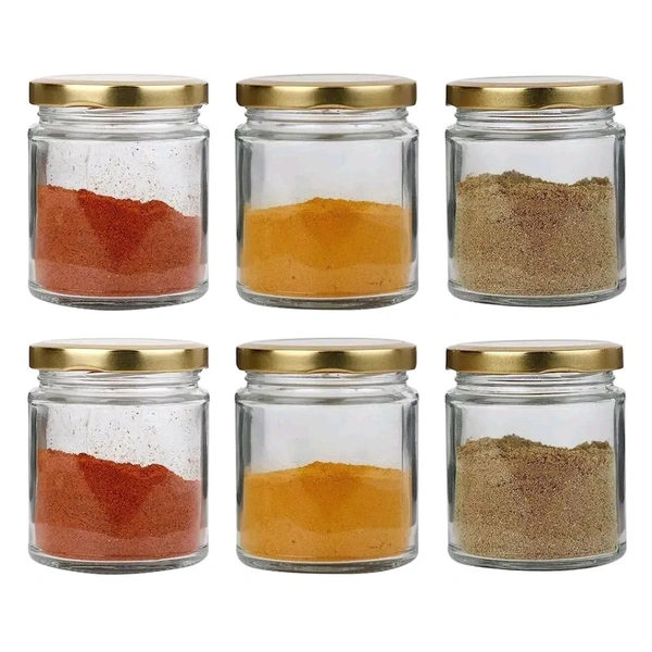 Very Small Glass Jar Coming with Metal Golden Color Air Tight and Rust Proof Cap Capacity 35 ml Pack of 6