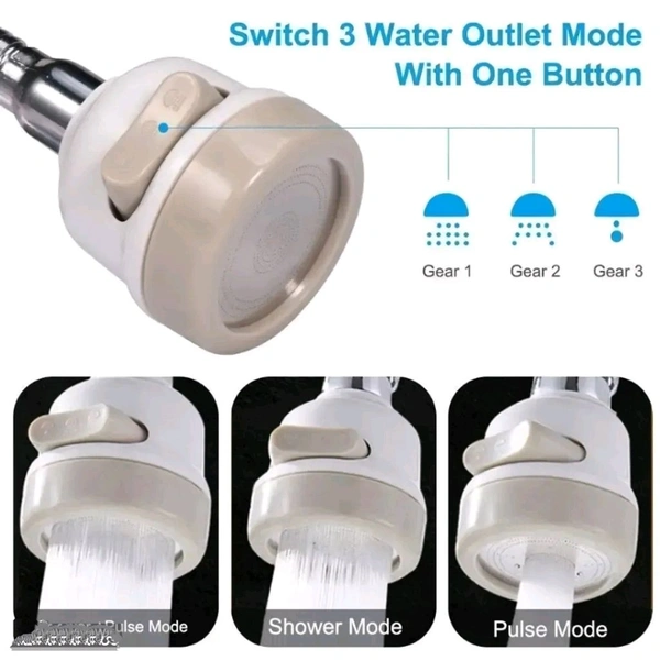 K Kudos Enterprise Flexible Kitchen Tap Head Movable Sink Faucet 360deg; Rotatable ABS Sprayer Removable Anti-Splash Adjustable Filter Nozzle Swivel Water Saving 3 Modes Kitchen Tap - White-Grey