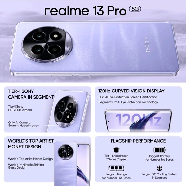 realme 13 Pro 5G (Monet Purple, 128 GB)  (8 GB RAM) - (8+128GB), Monet Purple
