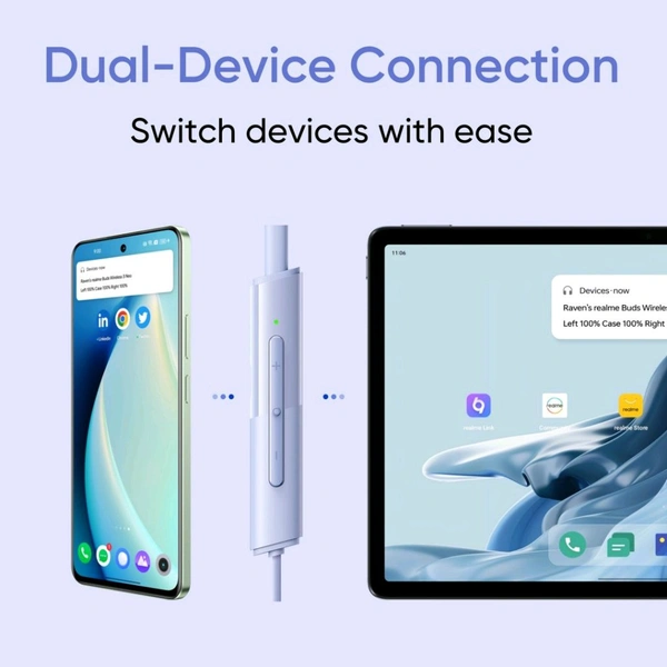 realme Buds Wireless 3 Neo with 13.4mm Driver, 32 hrs Playback, Dual Device Connection Bluetooth  (Blue, In the Ear) - Blue