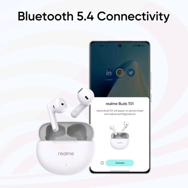 realme Buds T01 with 13mm Driver, AI ENC for Calls, BT 5.4 and upto 28 hours Playback Bluetooth  (White, True Wireless) - White