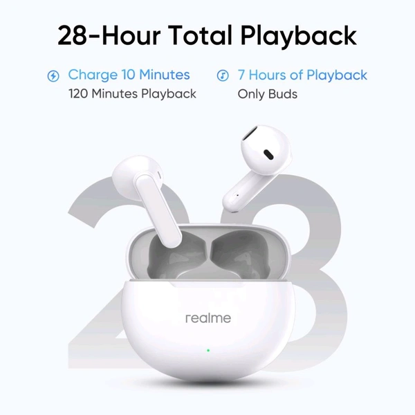 realme Buds T01 with 13mm Driver, AI ENC for Calls, BT 5.4 and upto 28 hours Playback Bluetooth  (White, True Wireless) - White