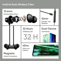 realme Buds Wireless 3 Neo with 13.4mm Driver, 32 hrs Playback, Dual Device Connection Bluetooth  (Blue, In the Ear) - Black