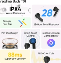realme Buds T01 with 13mm Driver, AI ENC for Calls, BT 5.4 and upto 28 hours Playback Bluetooth  (Black, True Wireless) - Black