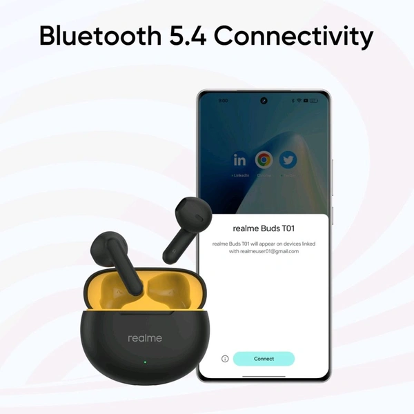 realme Buds T01 with 13mm Driver, AI ENC for Calls, BT 5.4 and upto 28 hours Playback Bluetooth  (Black, True Wireless) - Black