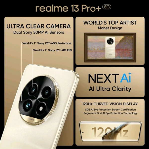 realme 13 Pro+ 5G (Monet Gold, 256 GB)  (12 GB RAM) - (12+256GB), Monet Gold