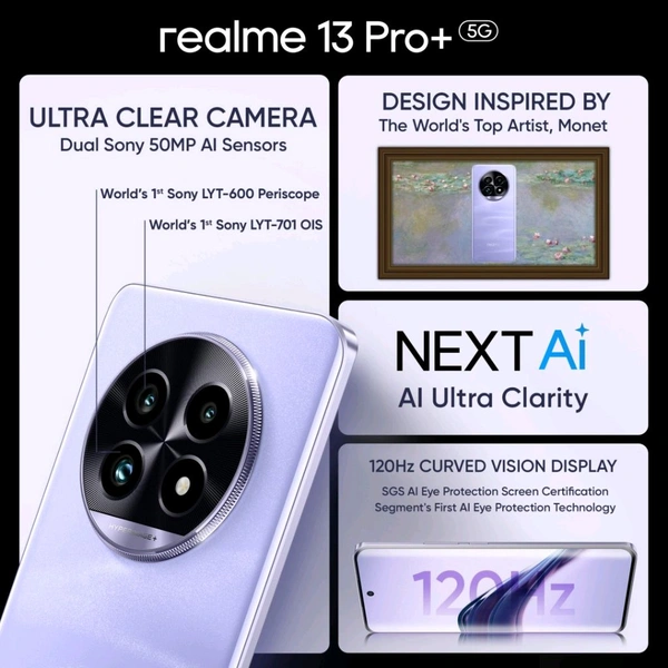 realme 13 Pro+ 5G (Monet Purple, 256 GB)  (12 GB RAM) - (12+256GB), Monet Purple